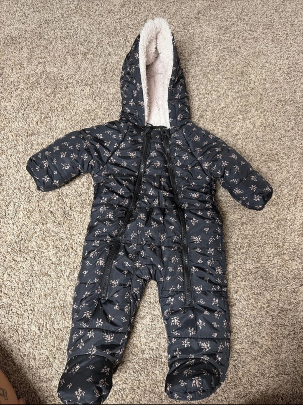 Jessica Simpson Navy Floral Quilted Hooded Baby One-Piece